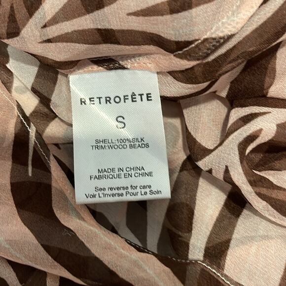 Retrofete Vienna Silk Long Sleeve Sheer Polkadot Leaves Maxi Dress Size Small - Picture 14 of 14